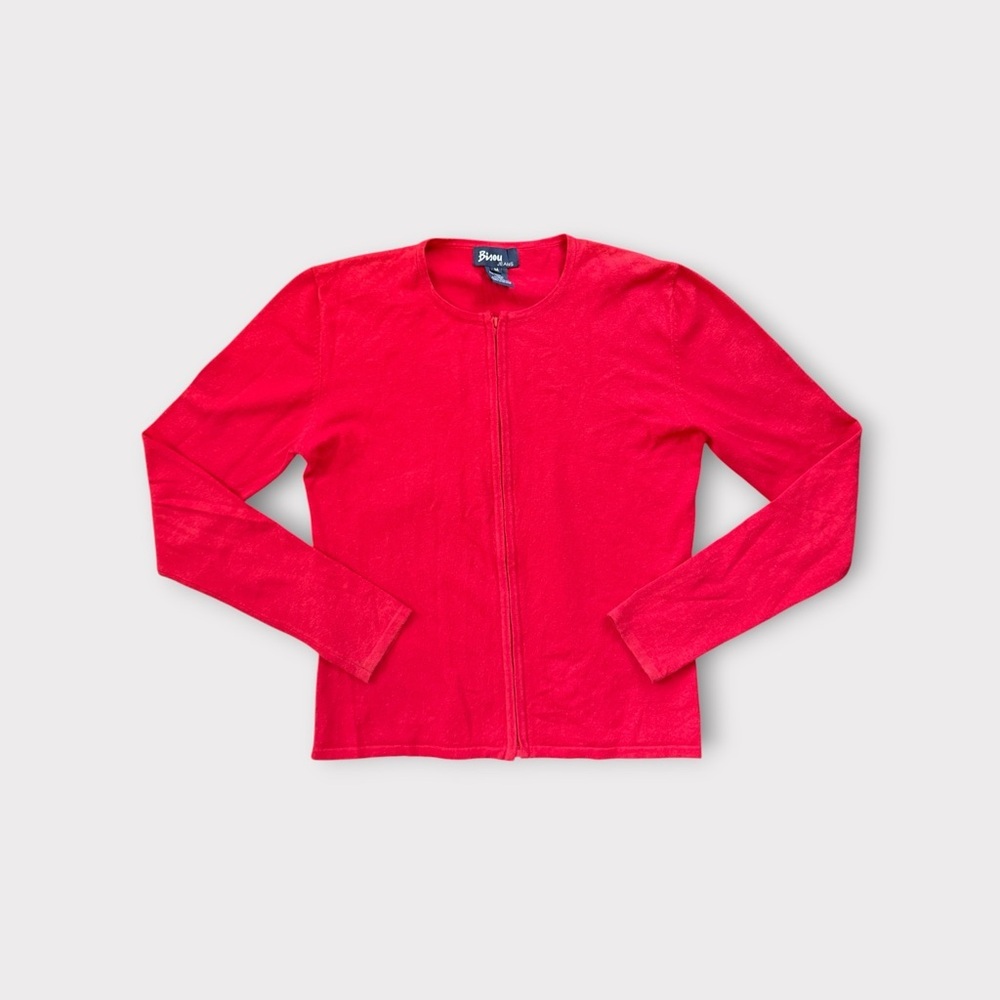 • Y2K Bisou Jeans Red Cotton Zip-Up Cardigan M
